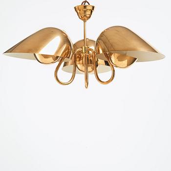 Carl-Axel Acking, a brass and white lacquered ceiling lamp for Bröderna Malmströms, Sweden 1940's.