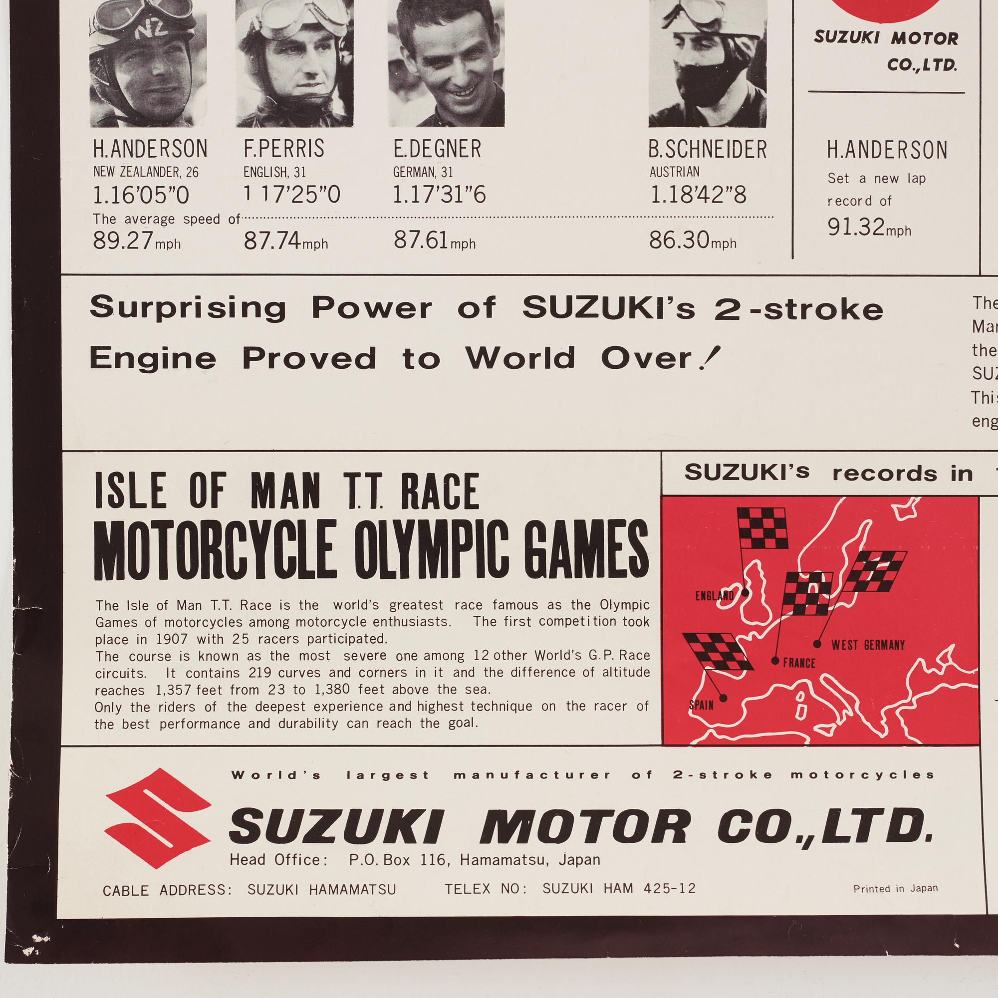 Poster, Suzuki, Isle of Man TT race, 1960s.