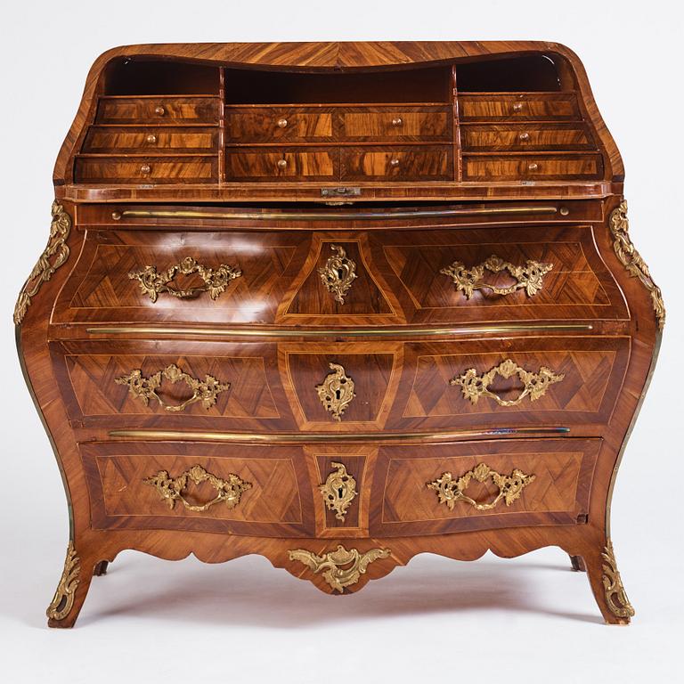 A rosewood and gilt-brass mounted rococo secretaire by G. Foltiern (master in Stockholm 1771-1804).