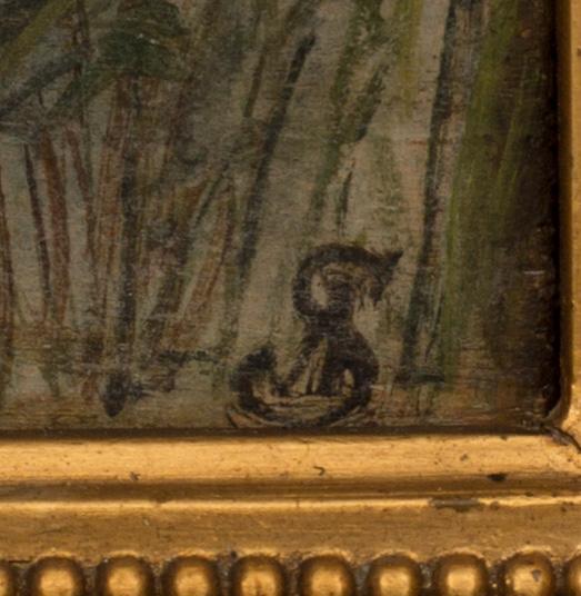 OKÄNDA KONSTNÄR, olja på pannå. Monogramsignerad.