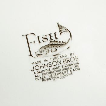 SERVISDELAR, 14 delar, flintgods, "Fish", Johnson Bros, England, 1900-tal.