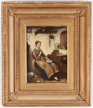 OKÄND KONSTNÄR, olja på pannå, 1800-talets andra hälft. Något otydligt signerad H Gerard.