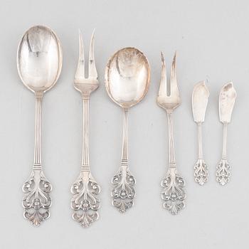 A set of six cutlery service parts, marks of Thorvald Marthinsen Sølvvarefabrik, Norway, 20th century.