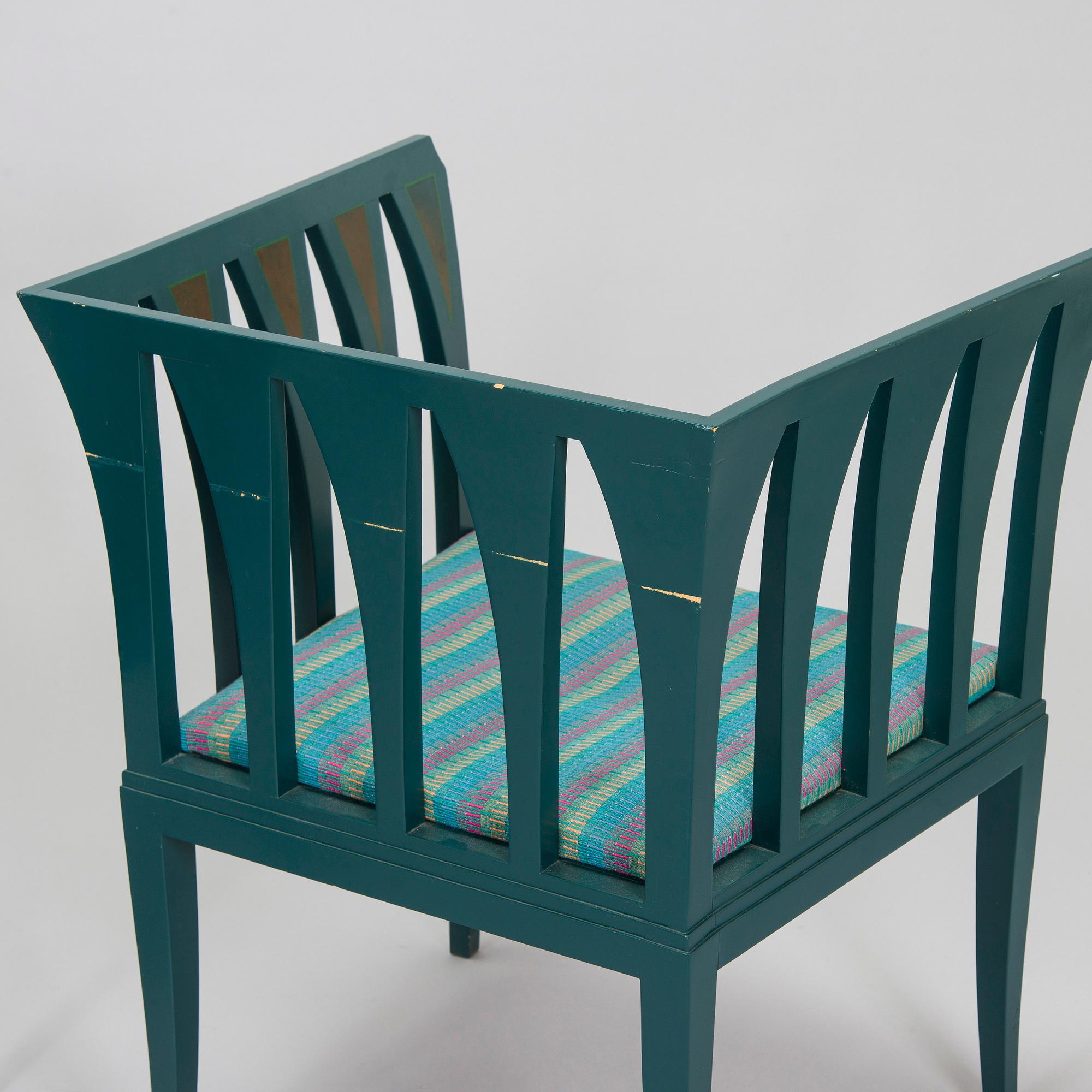 Eliel Saarinen, furniture, 5 pieces, "Blue suite" for Adelta, Finland 1980s.