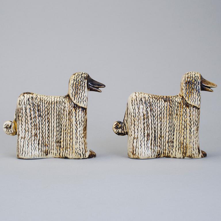 LISA LARSON, 2 st figuriner "Afghan", Gustavsberg, stengods. Ur serien "Kennel", formgiven 1972.