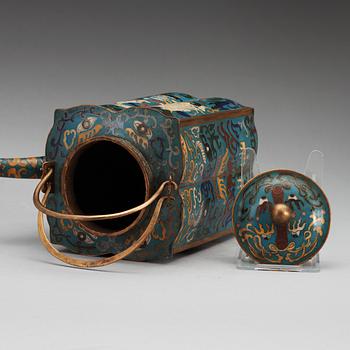 TEKANNA med LOCK, cloisonné, sen Qing dynasti.