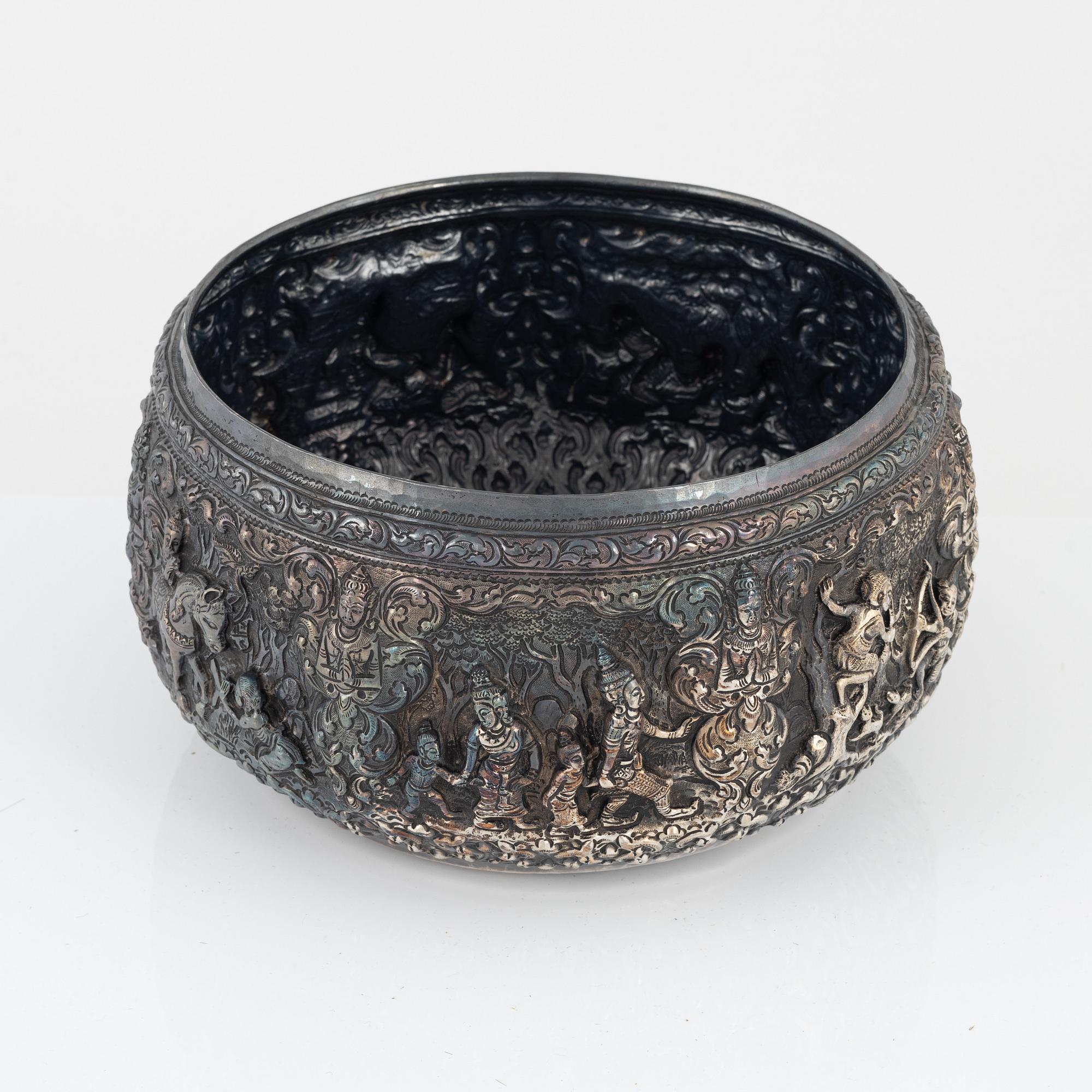 Bowl, low-grade silver, Southeast Asia.