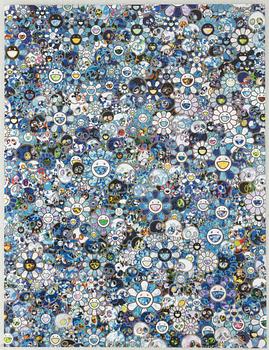 Takashi Murakami, "Skulls and Flowers (Blue)".