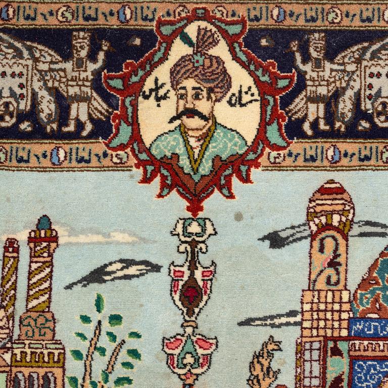 A rug, tabriz, figural, ca 163 x 98 cm.