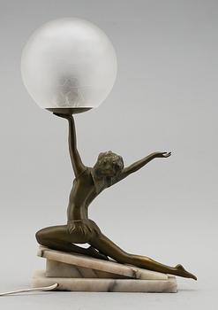 BORDSLAMPA, patinerad mässing och marmor, art deco.