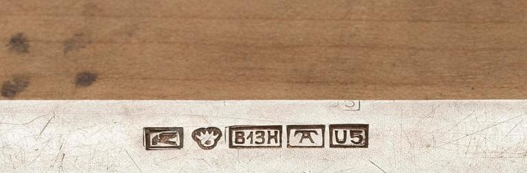 CIGARRETUI, silver samt trä, Finska Guldsmeds Ab, Åbo 1925.