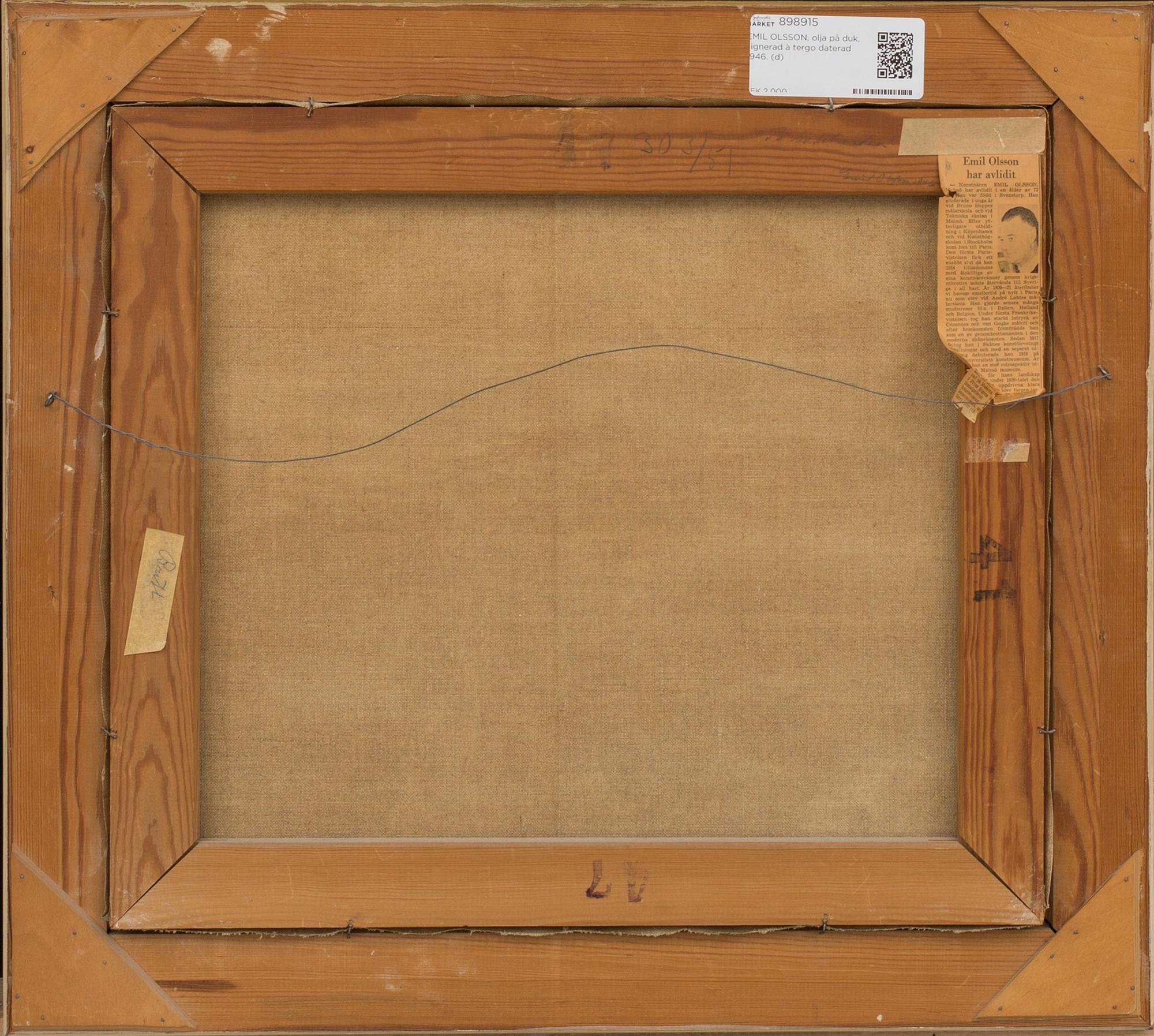 EMIL OLSSON, a signed and dated oilpainting on board.