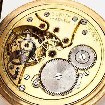 Zenith, taskukello, 55 mm, 14K kultaa, ankkurikäynti, kellonvitjat 14K kultaa.