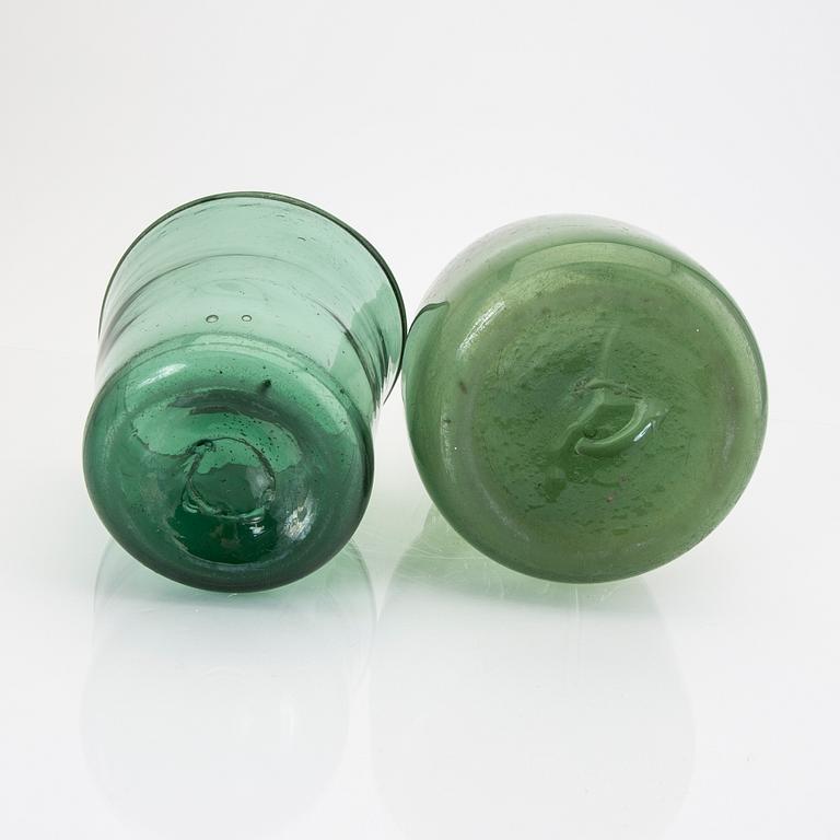 A set of two 19th century glass bod and flask.