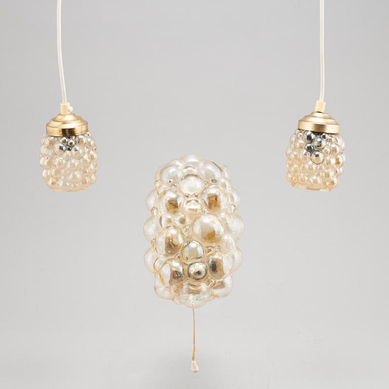 Helena Tynell, a glass wall light and a pair of ceiling lights, Glasshütte Limburg, Germany.