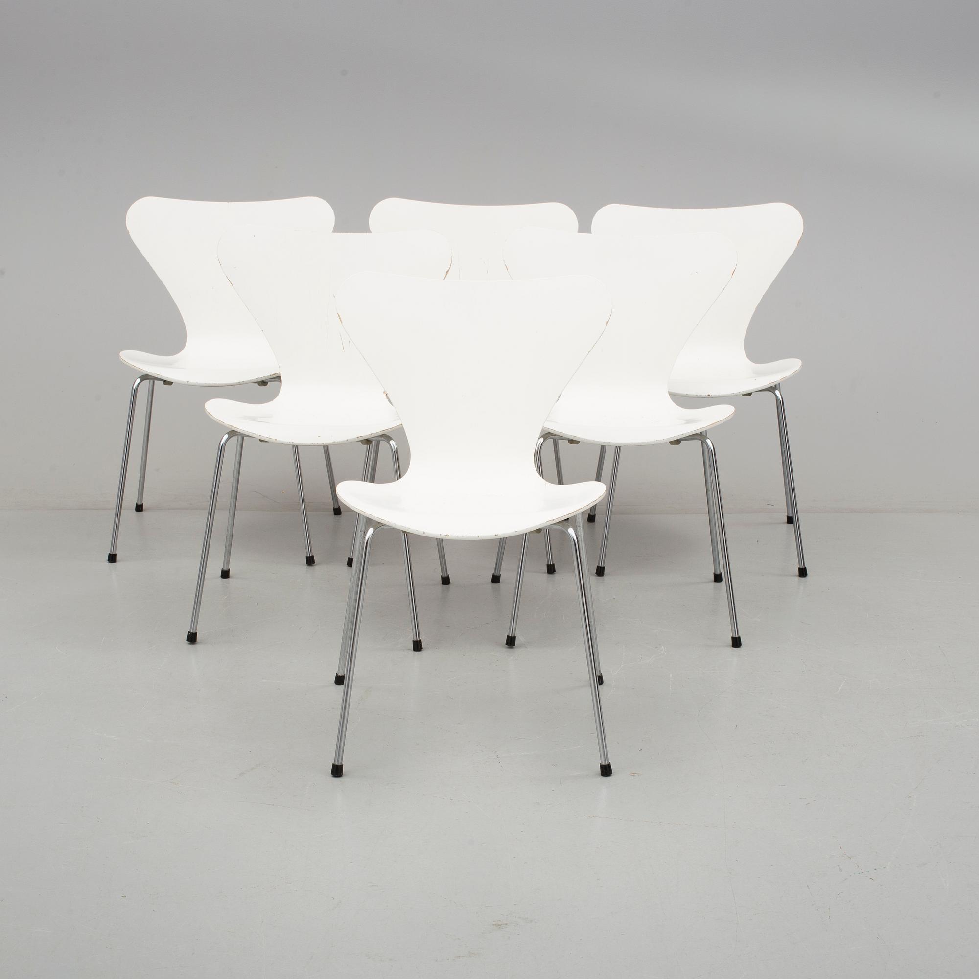STOLAR, 6 st. "Sjuan", Arne Jacobsen, Fritz Hansen, Danmark 1983.