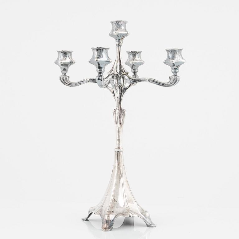 A silver plated Art Nouveau candelabra, early 20th Century.