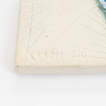 Taisto Kaasinen, a stoneware relief signed Kaasinen Arabia Finland.