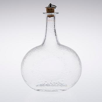 KORKILLINEN LASIPULLO, "Erikoiskonjakkipullo Gognac vieux 0138", Tapio Wirkkala, sign. ja numeroitu 1051-2000, Iittala.