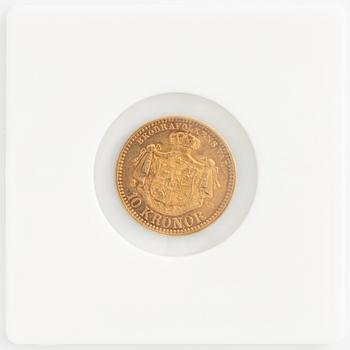 A Swedish, gold coin, 10 kronor, 1901.