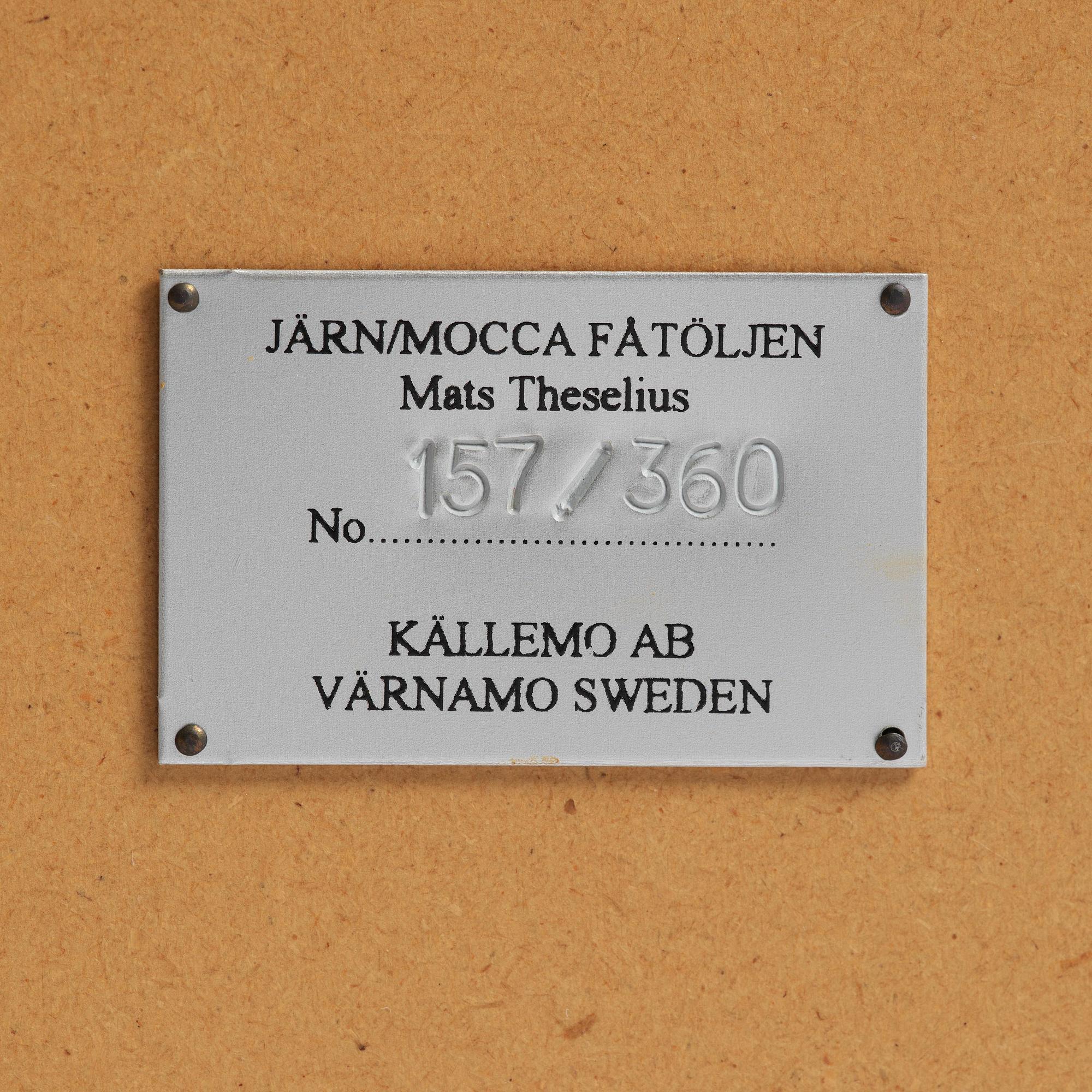 Mats Theselius, a "Järn/Moccafåtöljen" armchair, ed. 157/360, Källemo, Värnamo, post 1994.