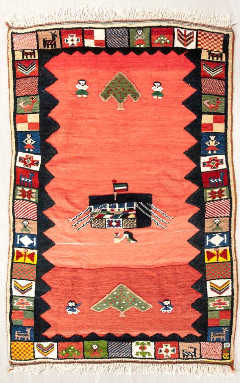 Carpet "Gabbeh" old partly  flat weave 147x102 cm.