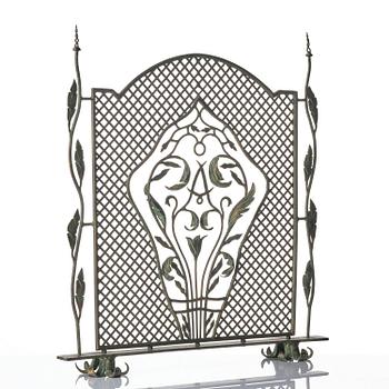 Antti Hakkarainen, attributed to, a fire screen, Taidetakomo Antti Hakkarainen, patinated metal, Finland probably 1920s.