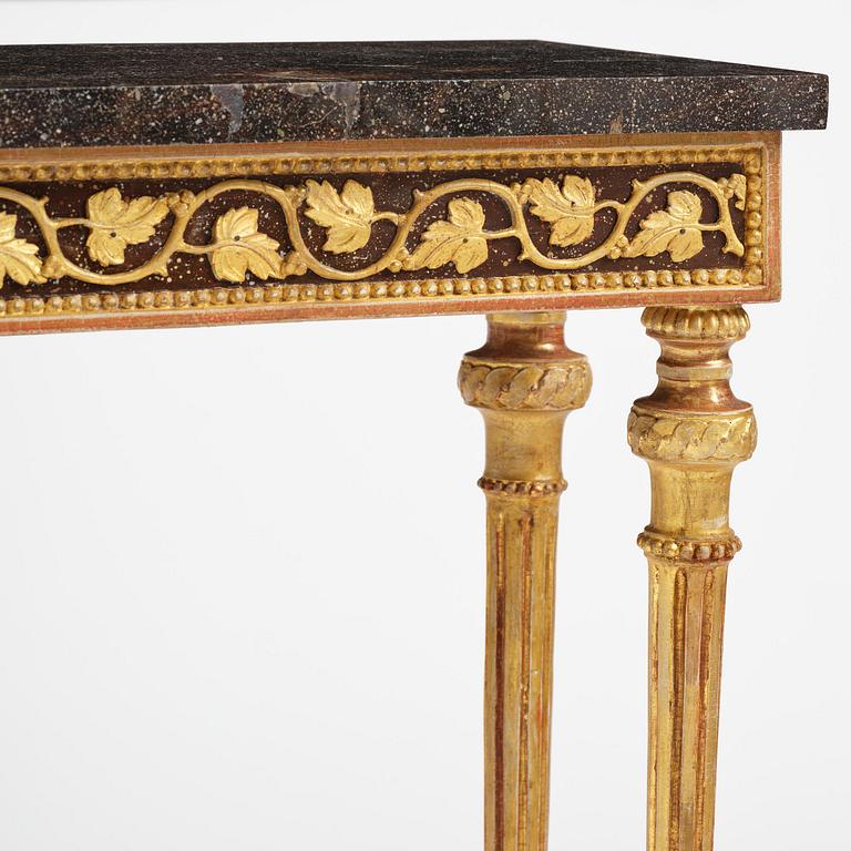 A late Gustavian carved giltwood and marble console table attributed to P. Ljung (1743-1819).
