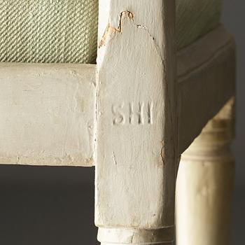 STOLAR, fyra stycken, av Johan Hammarström (mästare i Stockholm 1794-1812), sengustavianska.