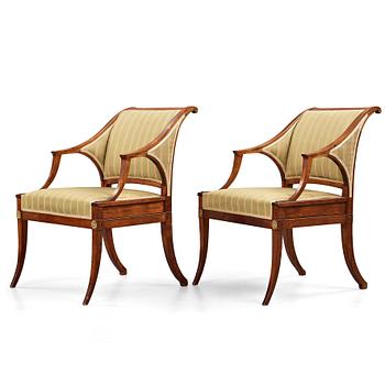 A pair of late Gustavian armchairs, early 19th century.