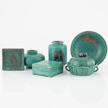 Wilhelm Kåge, six pieces of "Argenta", Gustavsberg, Sweden.