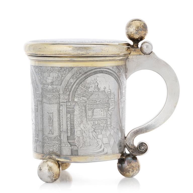 A Baltic 17th century parcel-gilt silver tankard, unmarked.