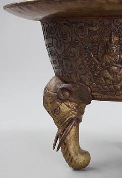 A large copper alloy incense burner, Tibet or Mongolia 19th Century.