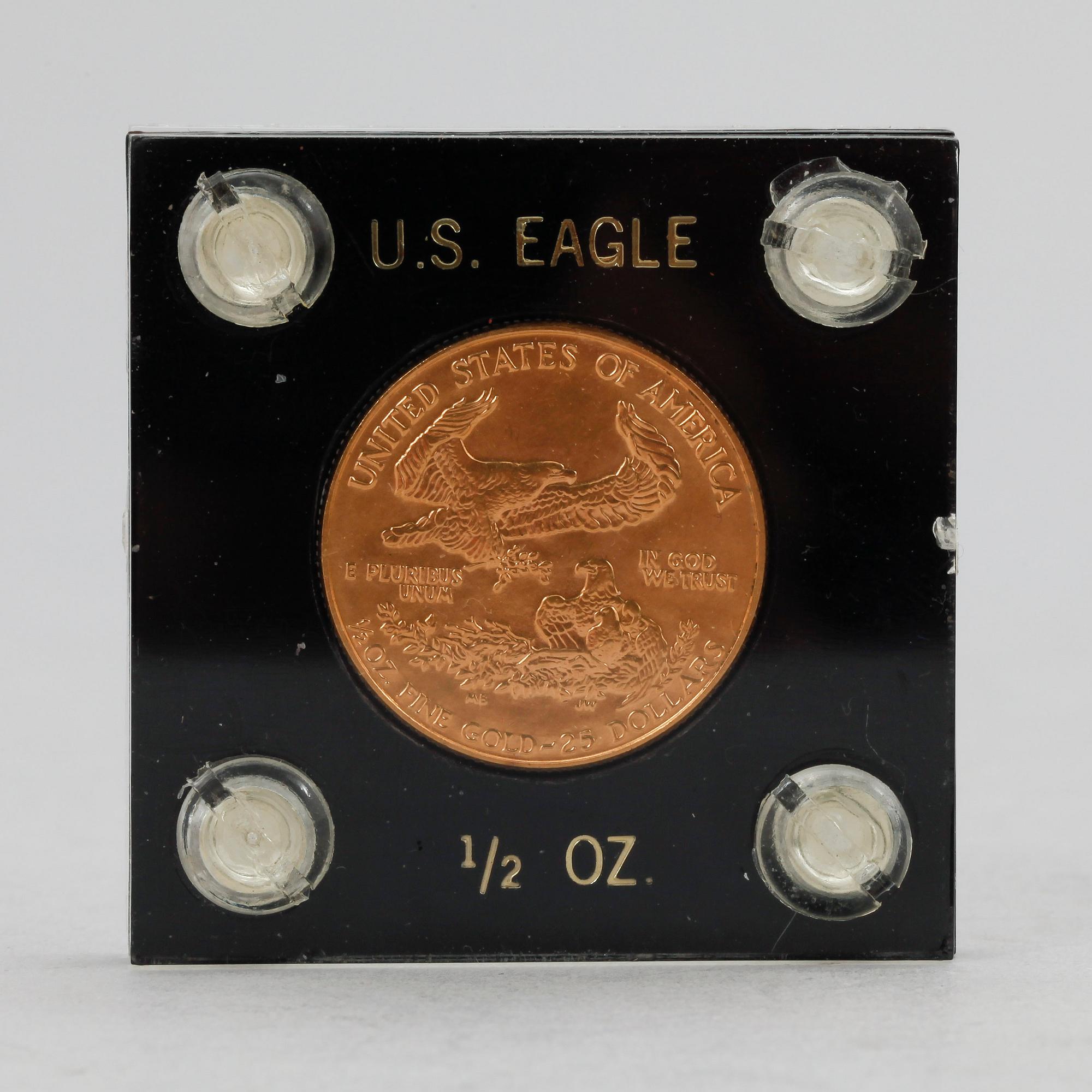 GULDMYNT, 24 k guld, 25 dollar, USA, 1986, 1/2 ounce, ca 14,17g.
