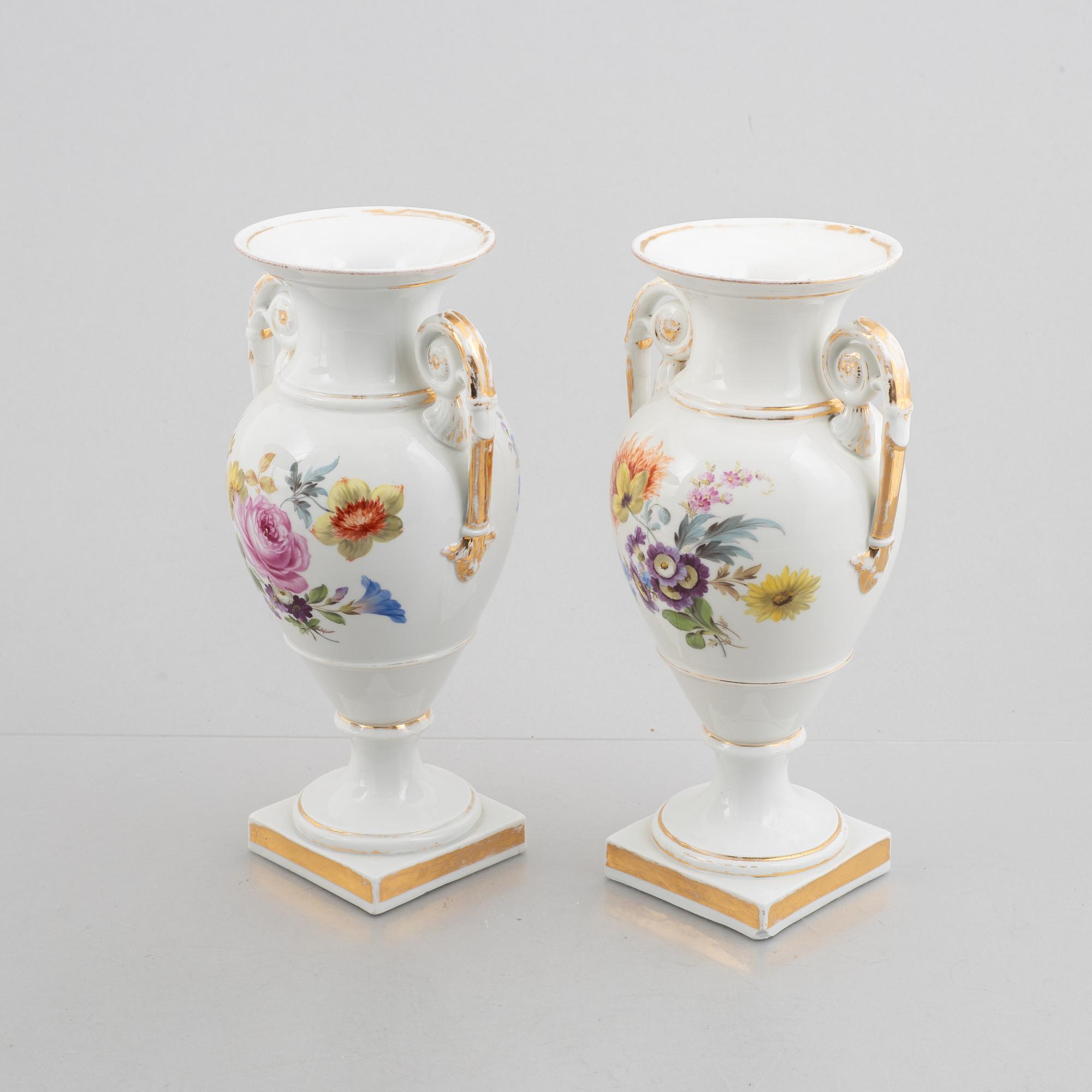 A pair of porcelain baluster vases, Meissen, later part of the 19th century.