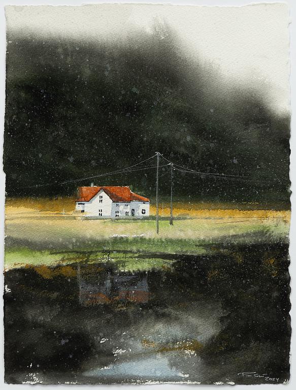 Peter Eugén, Landscape with houses and lake.