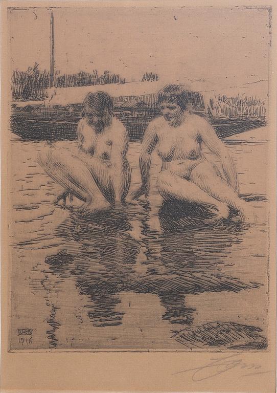 Anders Zorn, etsning, 1916, signerad.