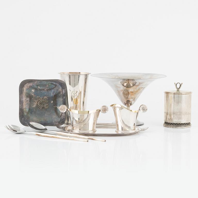 Nine silver items, including Eric Råström, Råströms Silver- O Nysilverfabrik, Stockholm Sweden, 1955.