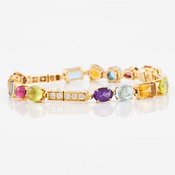 A Bulgari bracelet "Allegra" 18K gold with round brilliant-cut diamonds and coloured stones.