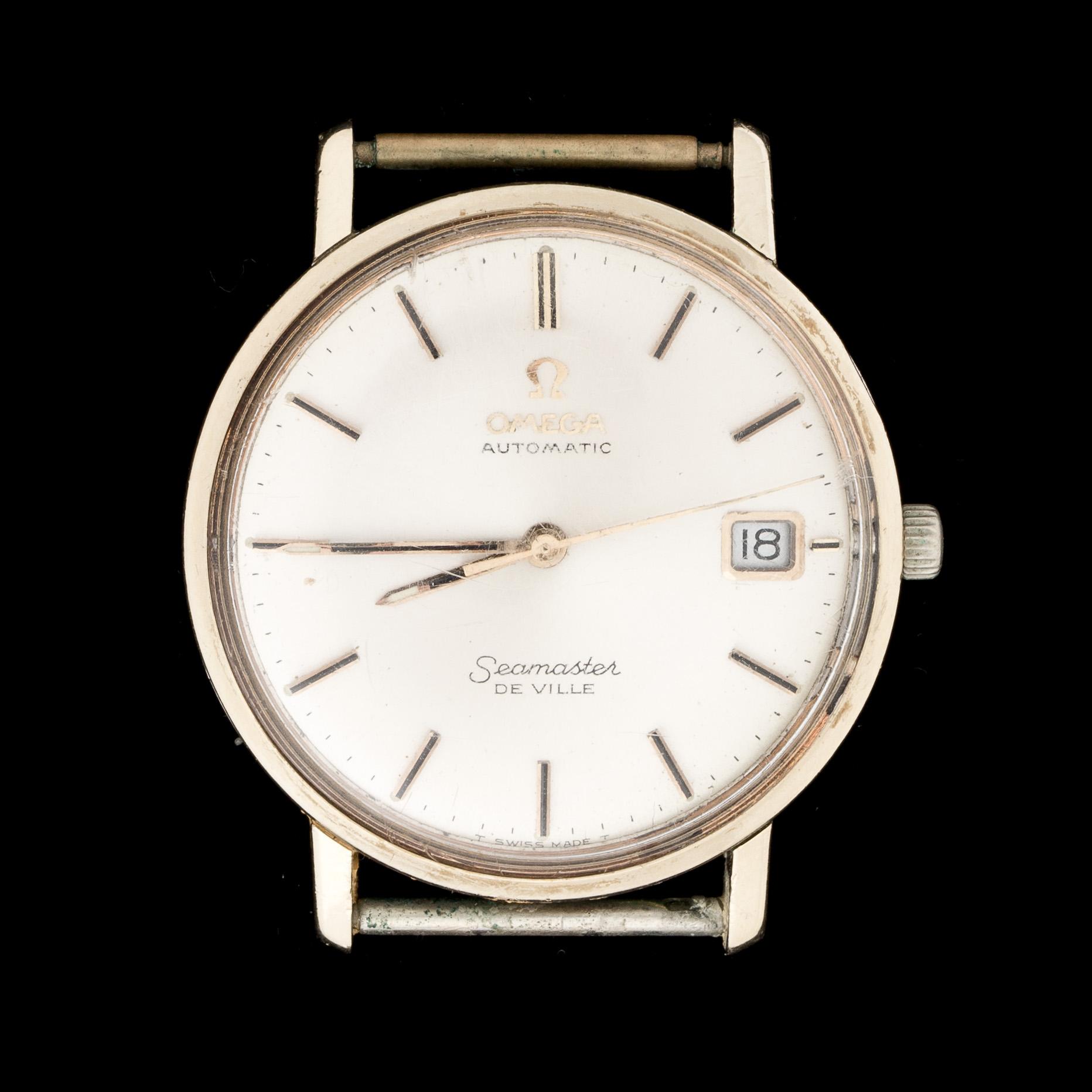 HERRARMBANDSUR, guld på stål, Omega Seamaster de Ville. 1960/70-tal.