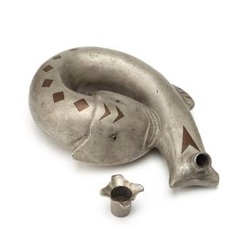 An Estrid Ericson pewter fish bottle, Svenskt Tenn, Stockholm 1920's.