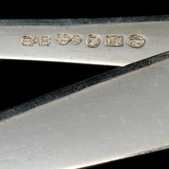 FISKBESTICK, 24 delar, silver, "Rosenholm", Jacob Ängman, GAB, Stockholm, 1900-talets andra hälft, vikt 1045 g.
