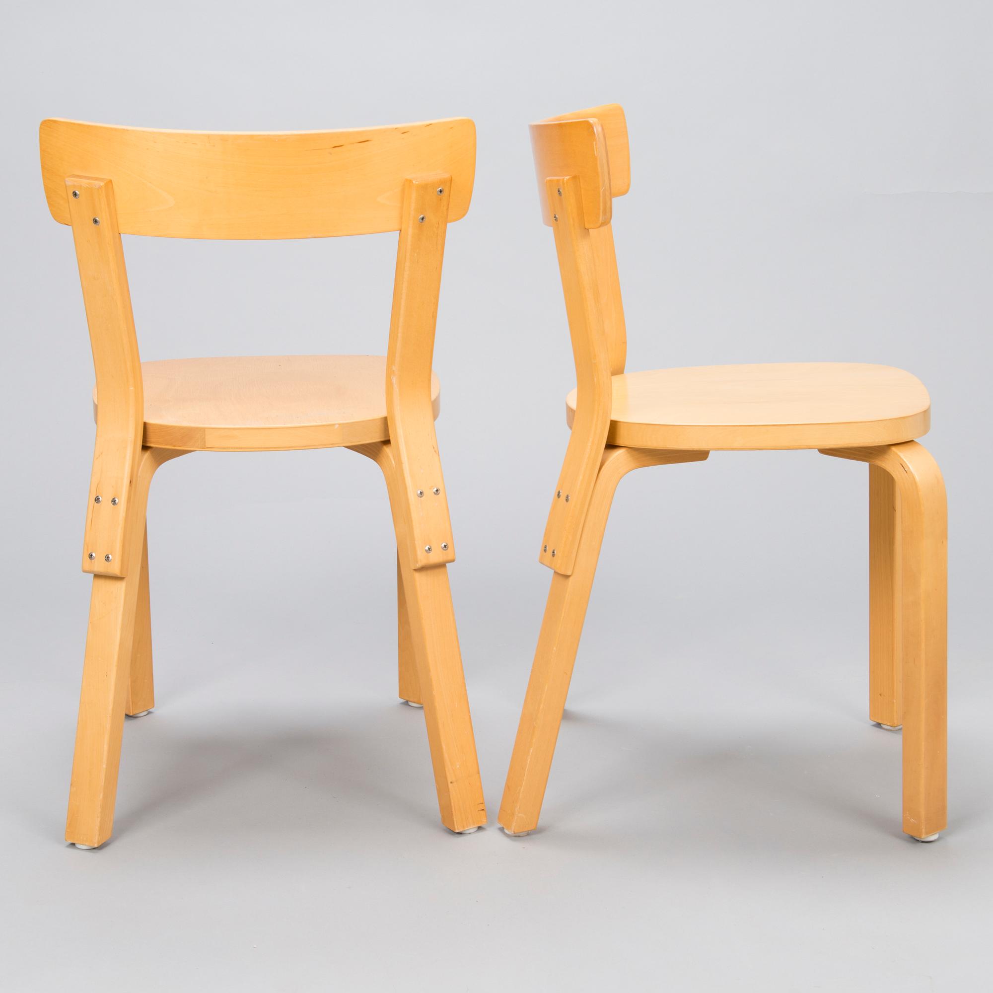 ALVAR AALTO, Tuoleja, 4 kpl, malli 69, Artek. 1900-luvun loppu.