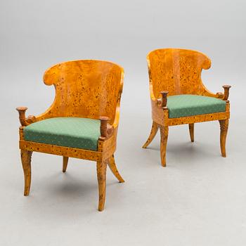 A PAIR OF RUSSIAN ARMCHAIRS, empire style late 20th century.