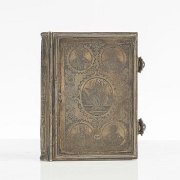 A Russian silver book cover, mark of Vasily Adreyev, Moscow 1908-1917.