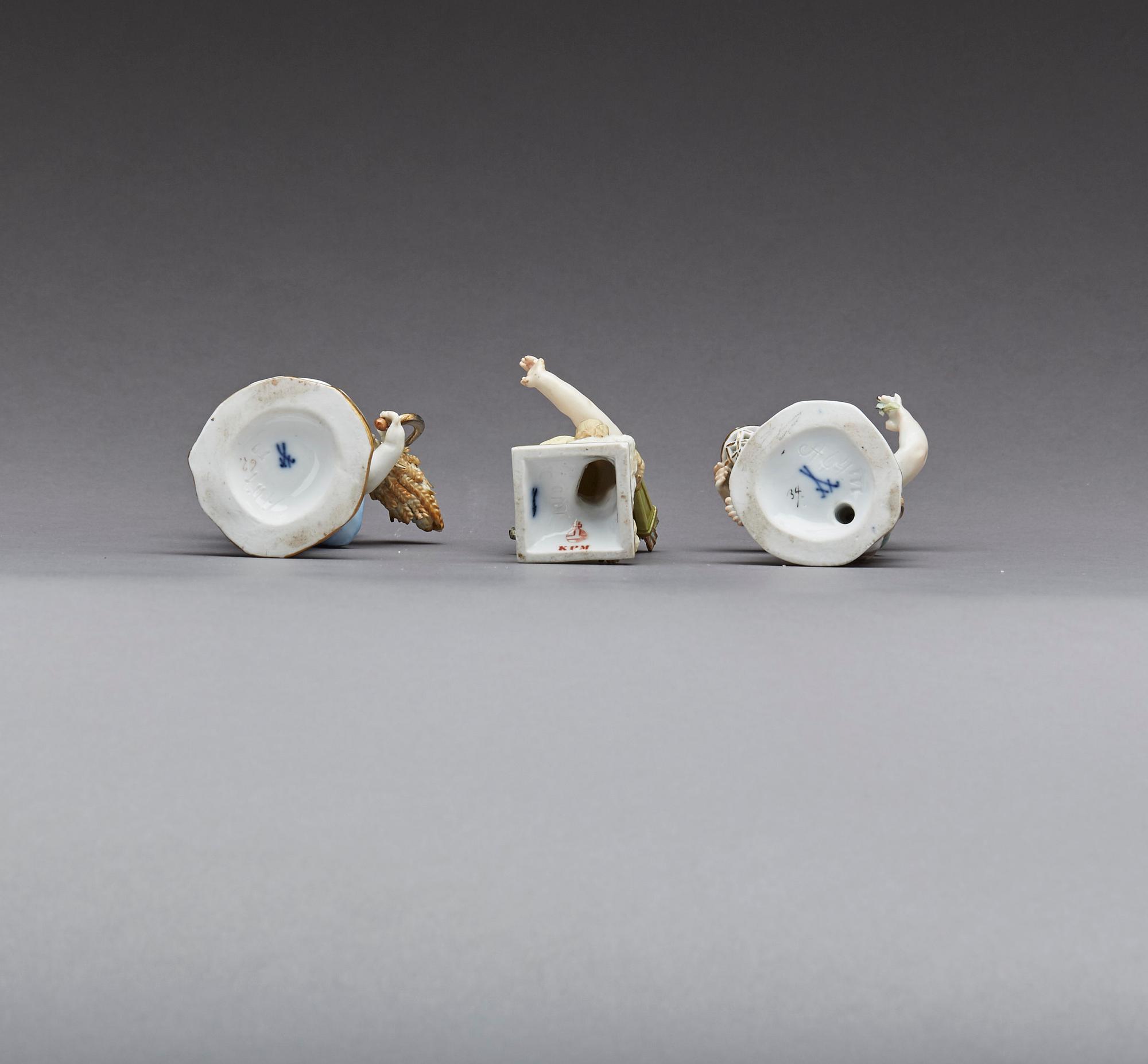 FIGURINER, porslin, 3 st, Meissen och Berlin. 1900-tal.