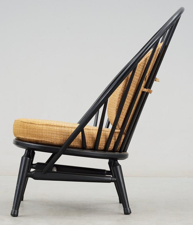 A Sven Engström & Gunnar Myrstrand black lacquered easy chair, 'Bågen', Nässjö Stolfabrik, Sweden 1950's.