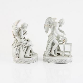 Figuriner, två stycken, biskviporslin, modell efter Christian Gottfried Jüchtzer, Meissen, 1800-tal.