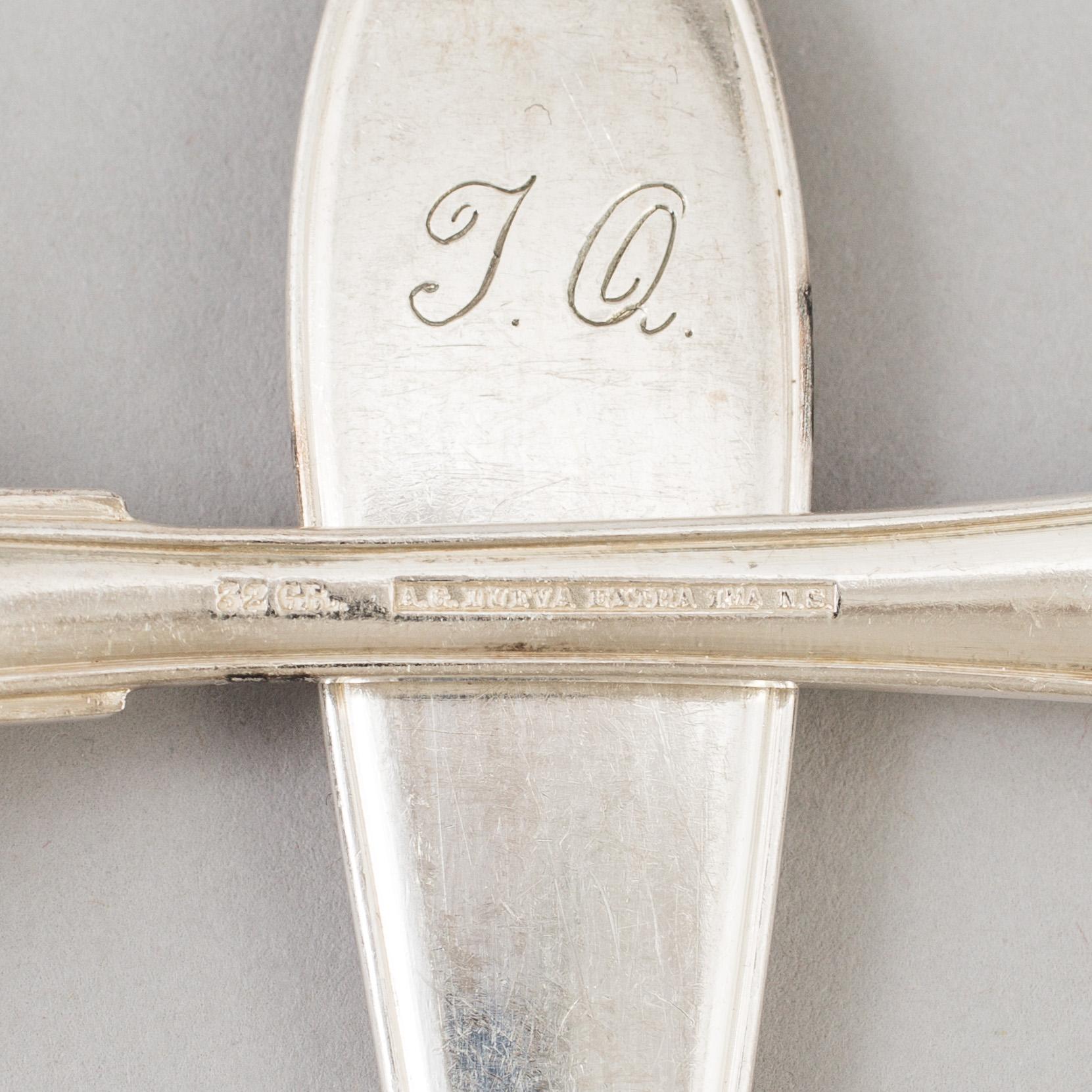 BESTICK NYSILVER, 53 + 12 delar, modell "Svensk Spetsig", A.G. Dufva, Stockholm.