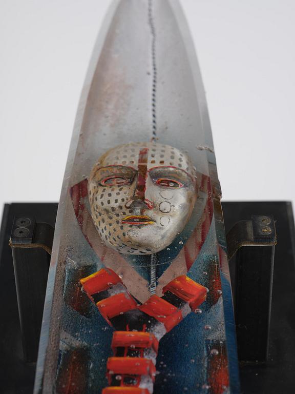 Bertil Vallien, a unique sand cast glass sculpture of a boat, Kosta Boda, Sweden.